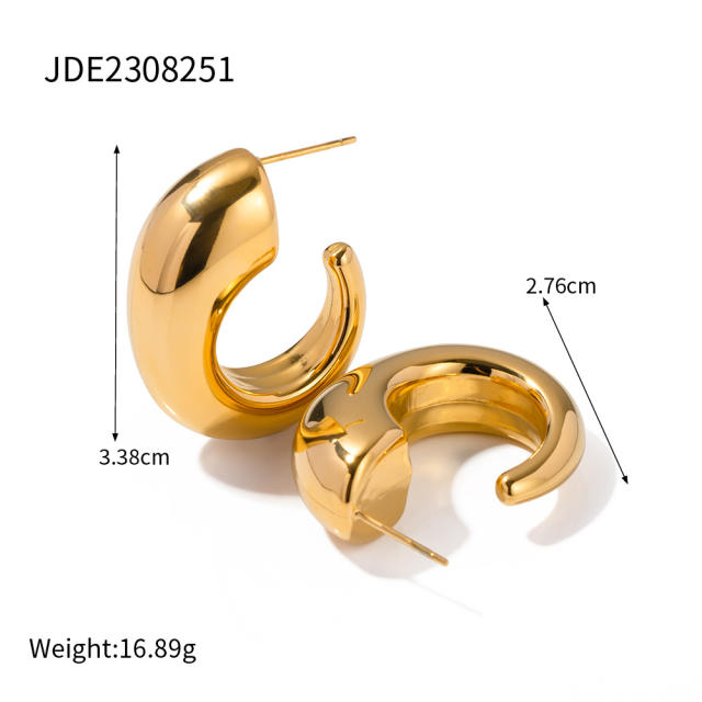 18KG stainless steel chunky open hoop women earrings