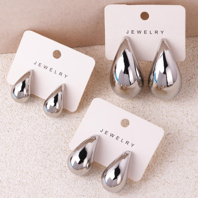Different size mirror design chunky water drop studs earrings for women