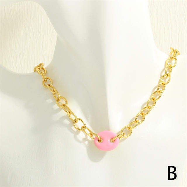 Y2K colorful enamel coffee bean copper chain necklace bracelet set