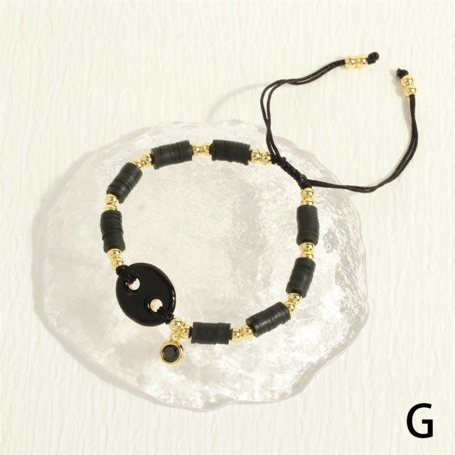 Y2K colorful enamel coffee bean copper chain necklace bracelet set