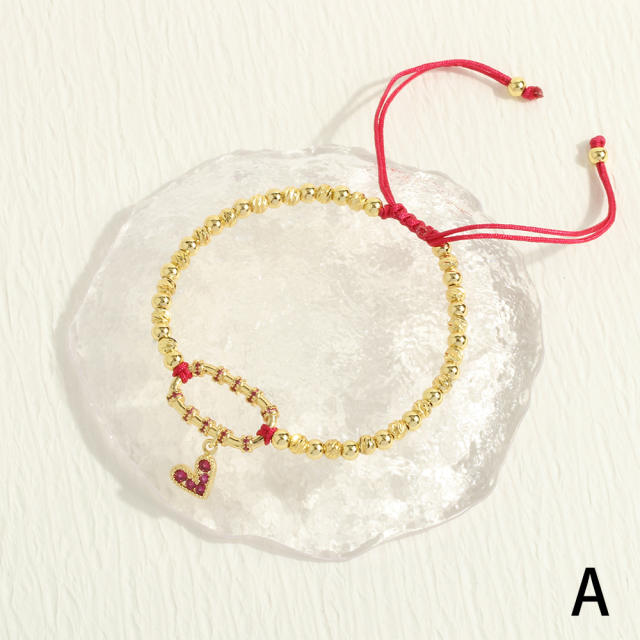Vintage diamond safety buckle tiny heart pendant copper chain necklace bracelet set