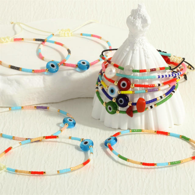 INS boho rainbow color seed bead evil eye theme bracelet beach bracelet