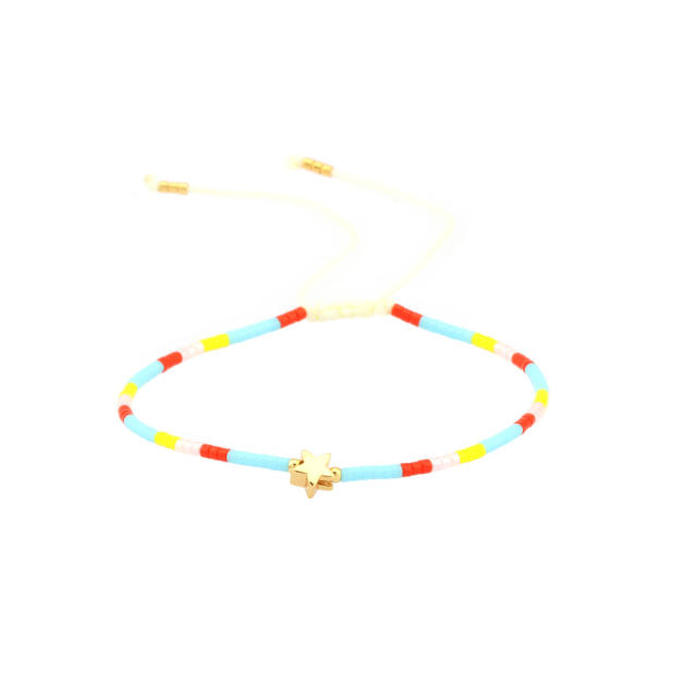 Boho colorful seed bead gold plated copper star heart friendship bracelet