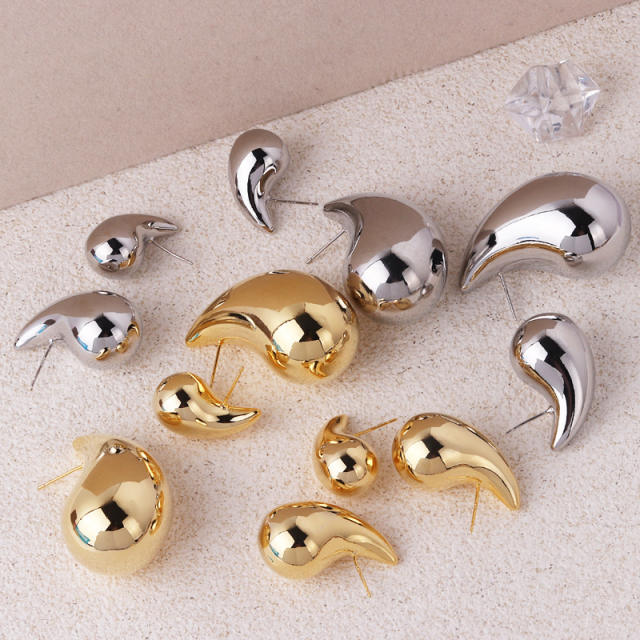 Different size mirror design chunky water drop studs earrings for women