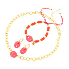 Y2K colorful enamel coffee bean copper chain necklace bracelet set