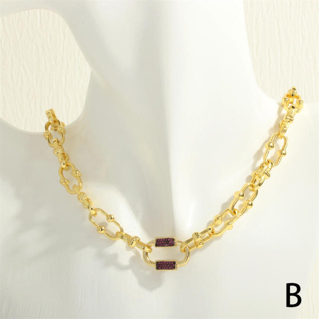 Delicate pave setting diamond safety buckle copper chain necklace bracelet set