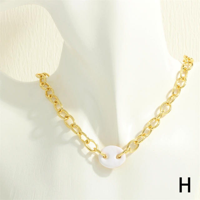 Y2K colorful enamel coffee bean copper chain necklace bracelet set