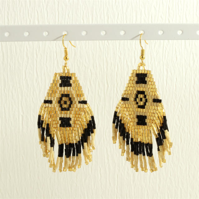 Boho black gold color bead tassel women dangle earrings