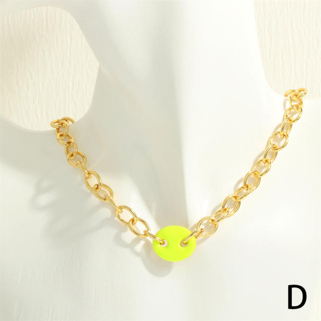 Y2K colorful enamel coffee bean copper chain necklace bracelet set