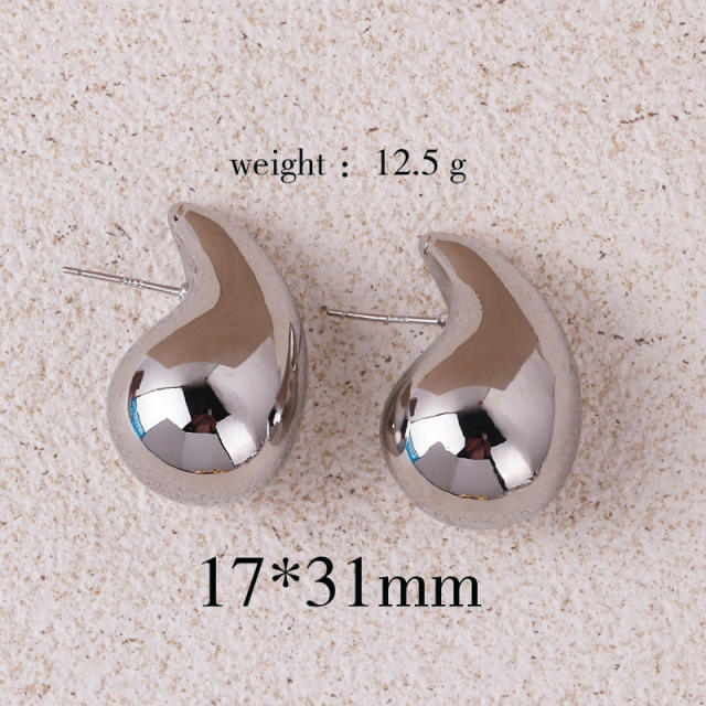 Different size mirror design chunky water drop studs earrings for women