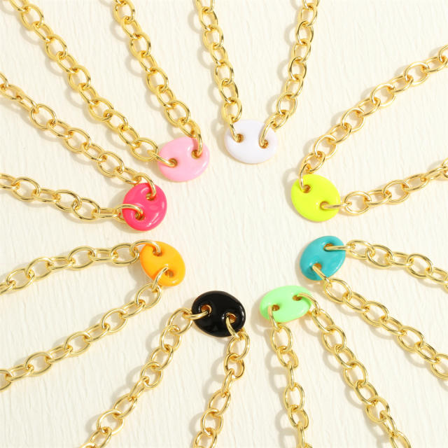 Y2K colorful enamel coffee bean copper chain necklace bracelet set