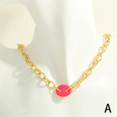 Y2K colorful enamel coffee bean copper chain necklace bracelet set