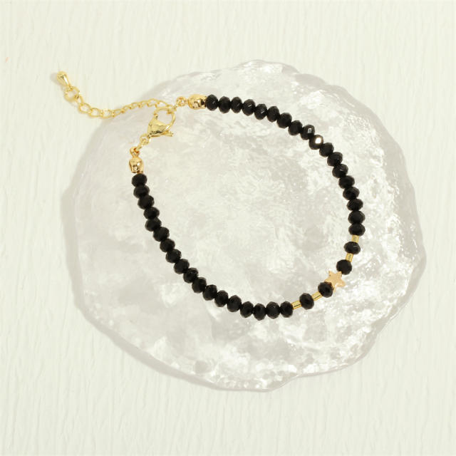 Vintage black color agate bead gold plated copper chain necklace bracelet set