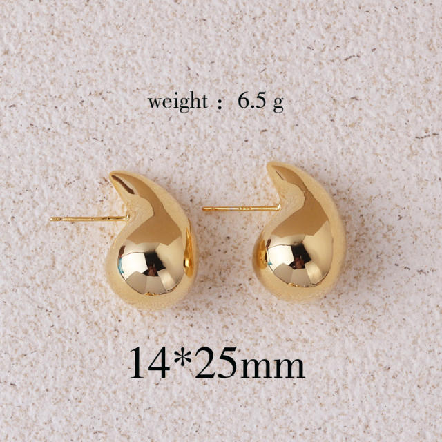 Different size mirror design chunky water drop studs earrings for women