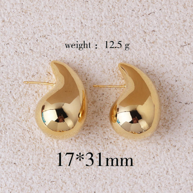 Different size mirror design chunky water drop studs earrings for women