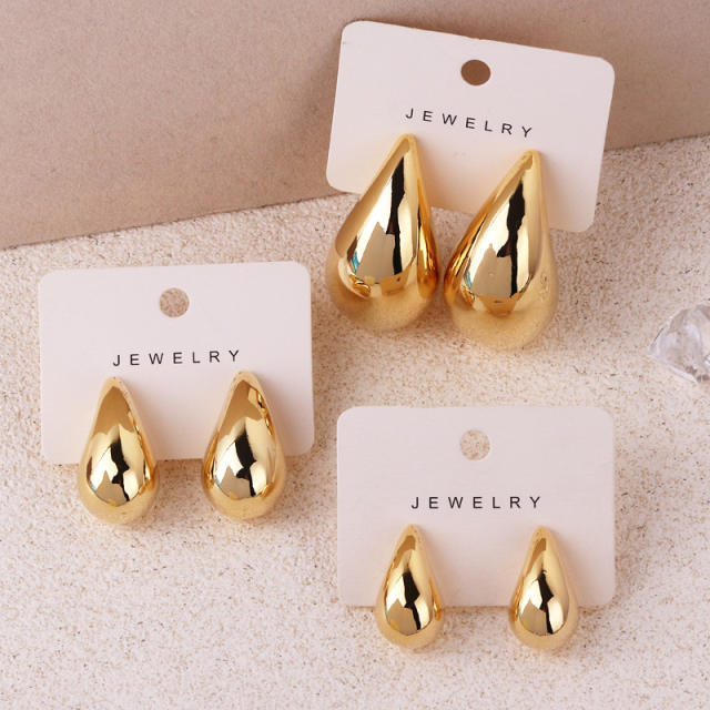 Different size mirror design chunky water drop studs earrings for women