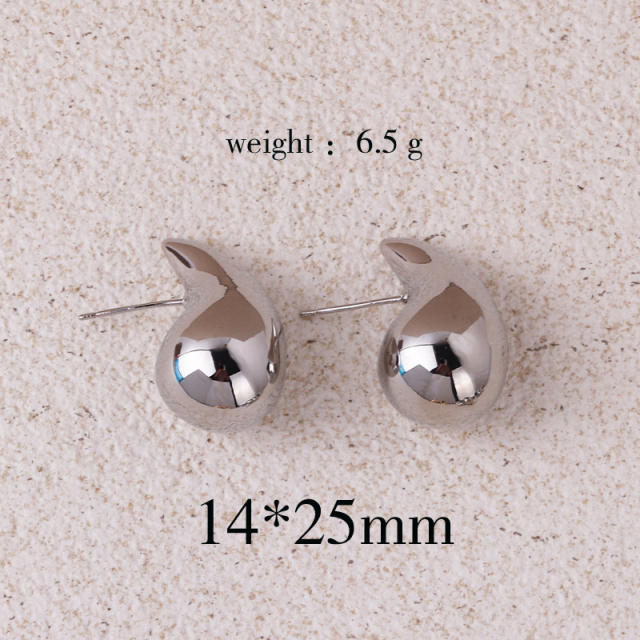 Different size mirror design chunky water drop studs earrings for women