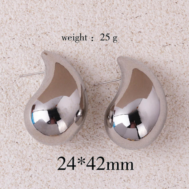 Different size mirror design chunky water drop studs earrings for women