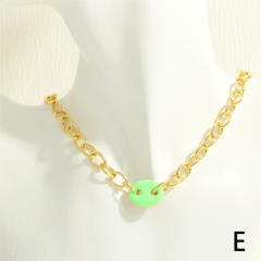 Y2K colorful enamel coffee bean copper chain necklace bracelet set