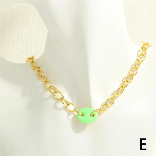 Y2K colorful enamel coffee bean copper chain necklace bracelet set