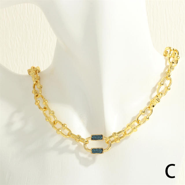 Delicate pave setting diamond safety buckle copper chain necklace bracelet set
