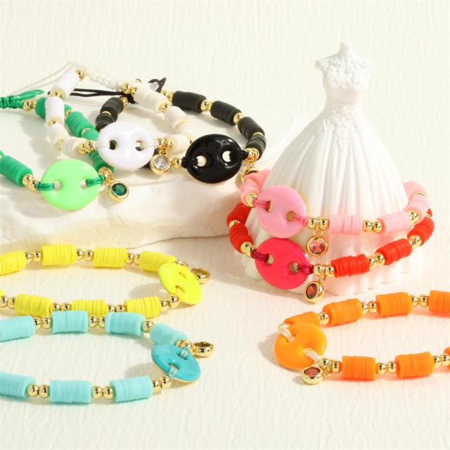 Y2K colorful enamel coffee bean copper chain necklace bracelet set