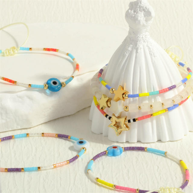 Boho evil eye colorful seed bead women bracelet