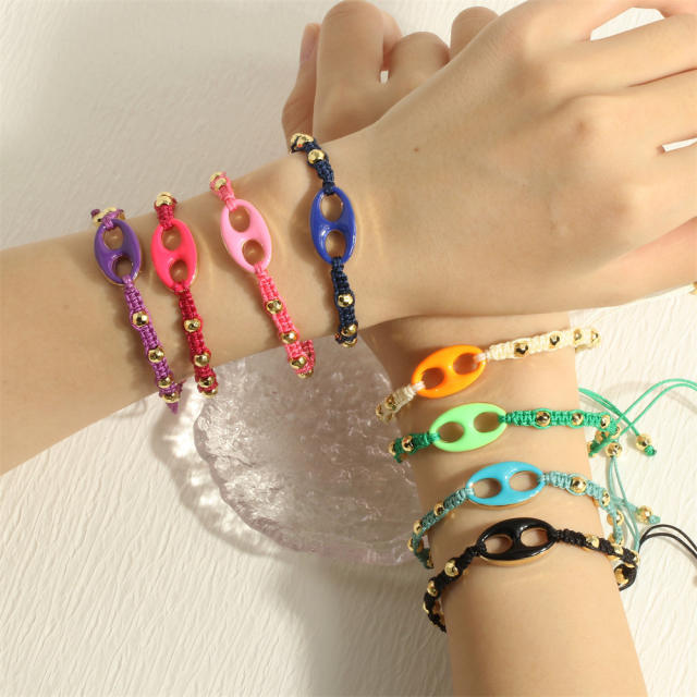 Boho colorful enamel coffee bean string bracelet friendship bracelet