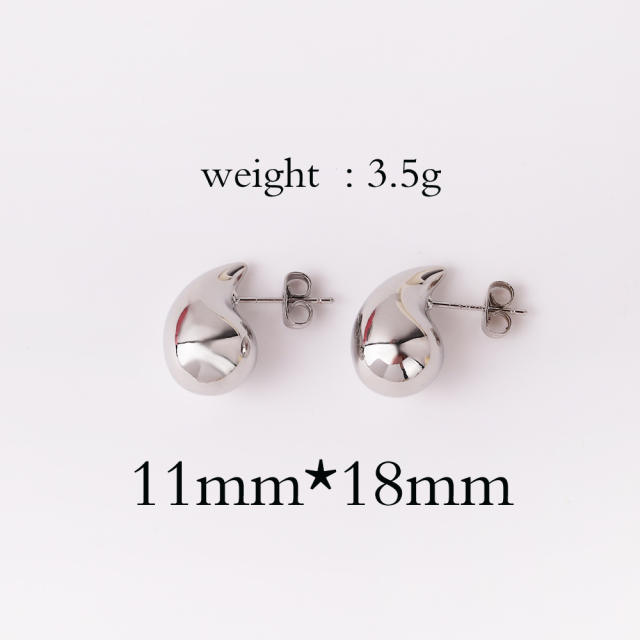 Different size mirror design chunky water drop studs earrings for women