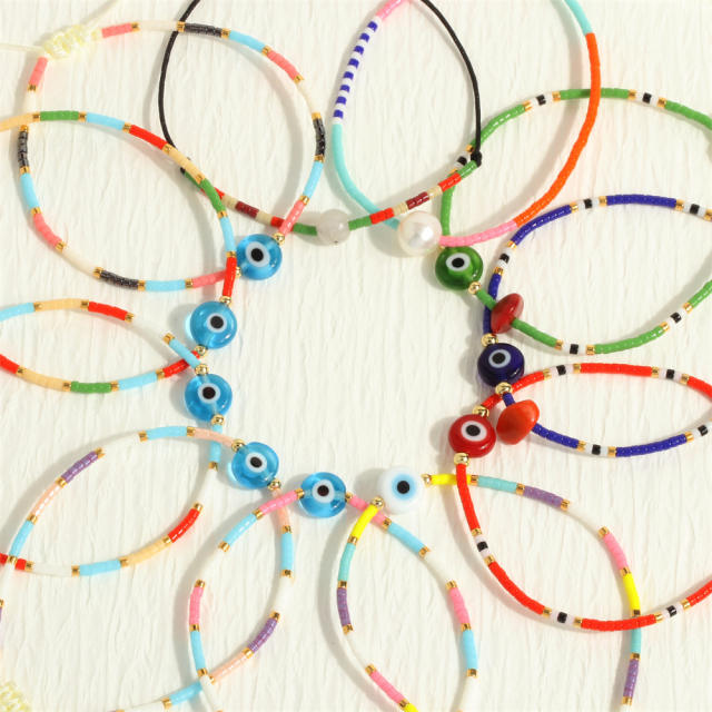 INS boho rainbow color seed bead evil eye theme bracelet beach bracelet