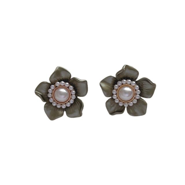 925 needle bloom flower petal studs earrings for women
