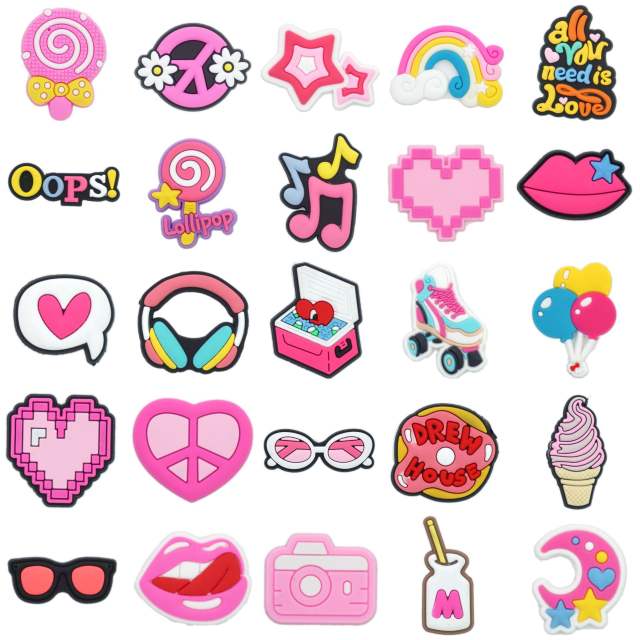 INS sweet pink color sereis PVC soft shoes charms for crocs 30pcs random