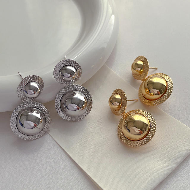 Chunky geometric ball gold plated copper earrings for women