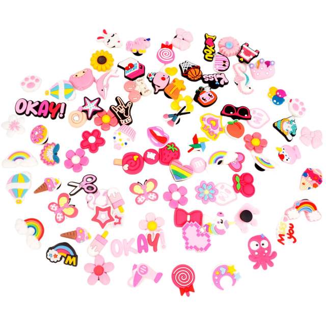 INS sweet pink color sereis PVC soft shoes charms for crocs 30pcs random