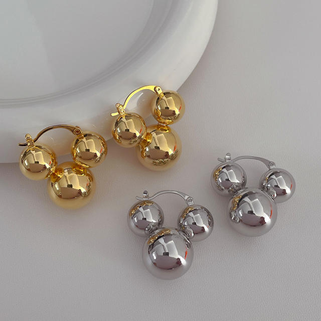 Funny mikey mouse shape gold plated copper ball hoop earrings for women