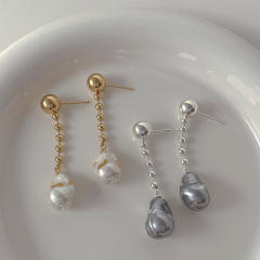 925 needle white gray pearl dangle earrings for women