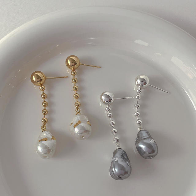 925 needle white gray pearl dangle earrings for women