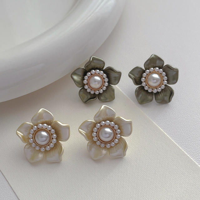 925 needle bloom flower petal studs earrings for women