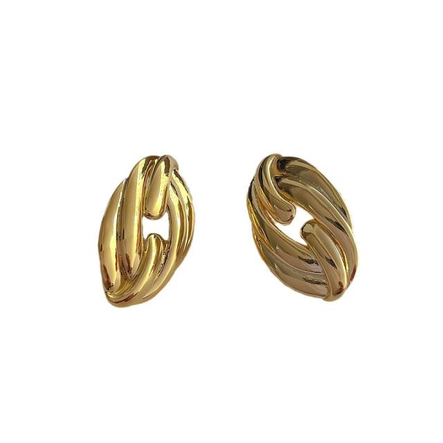 925 needle geometric shape twisted circle copper studs earrings