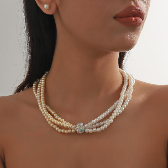 Elegant easy match three layer imitation pearl bead choker necklace set for women