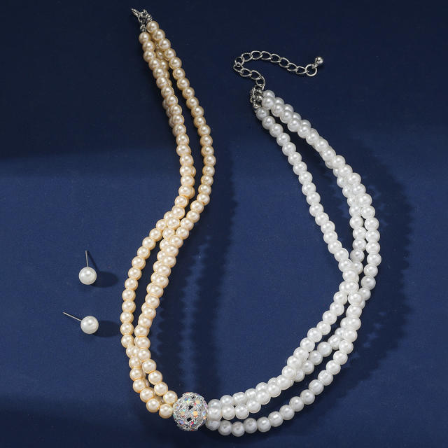 Elegant easy match three layer imitation pearl bead choker necklace set for women