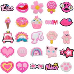 INS sweet pink color sereis PVC soft shoes charms for crocs 30pcs random