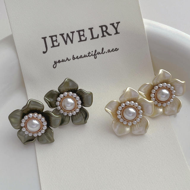 925 needle bloom flower petal studs earrings for women