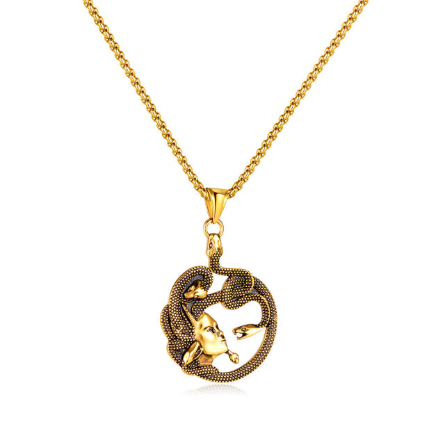 Personality Ancient Egypt snake beauty pendant stainless steel necklace for men