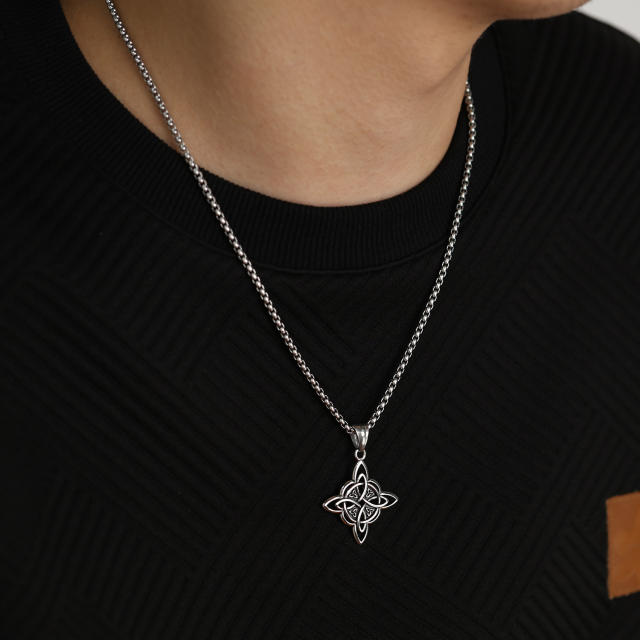 Hiphop twisted cross pendant stainless steel necklace for men