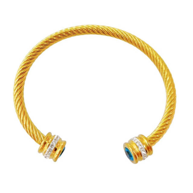 Elegant gold silver color wireless stainless steel cuff bangle with color cubic zircon