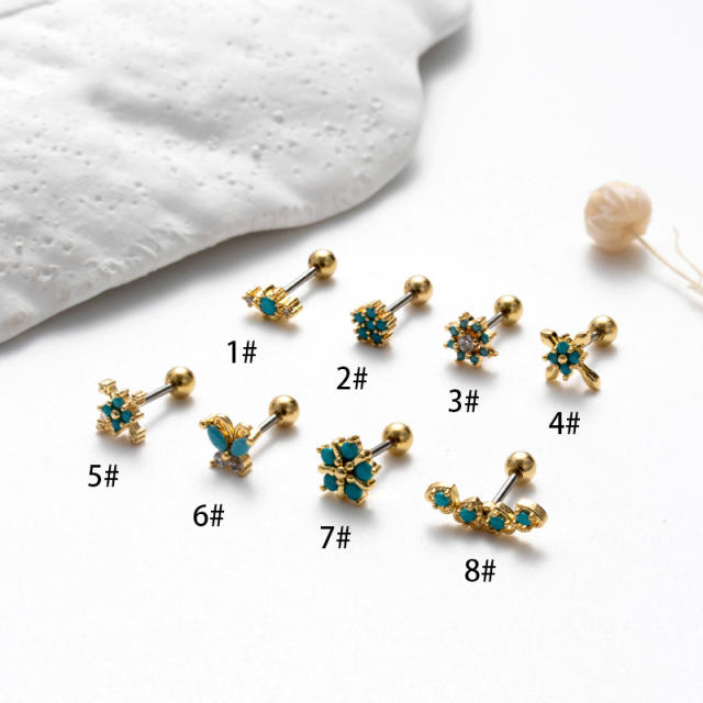 Vintage turquoise bead cartilage earrings