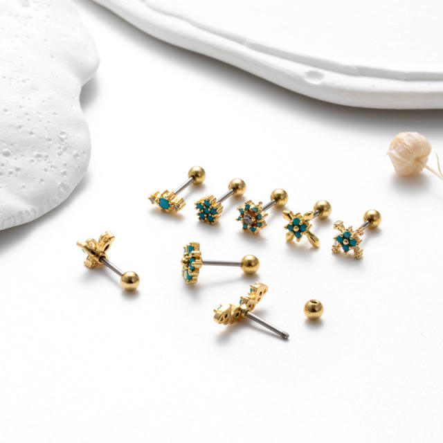 Vintage turquoise bead cartilage earrings