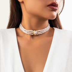 Vintage imitation pearl turquoise bead choker necklace set