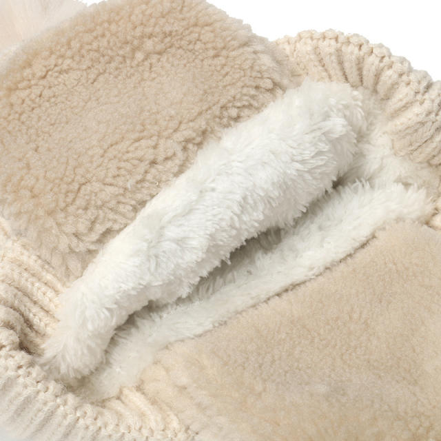 Winter plain color knitted benie cap with ear warmer for kids